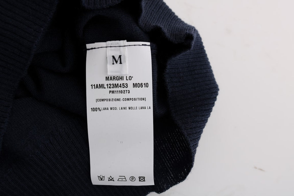 MARGHI LO' Blaues Blusenoberteil aus 100% Lana-Wolle