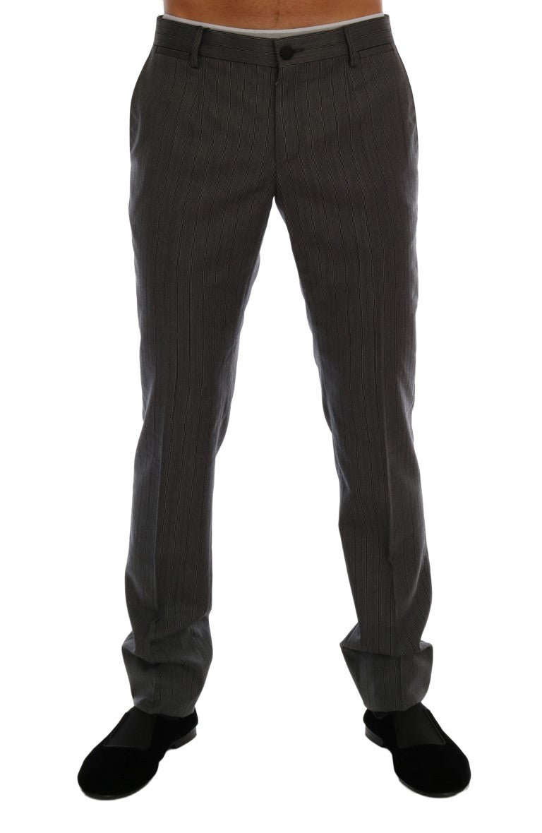Dolce & Gabbana Graue gestreifte formelle Hose aus Wolle