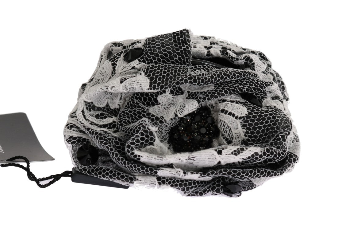 Dolce & Gabbana Schwarz Weiß Floral Spitze Kristall Haarspange