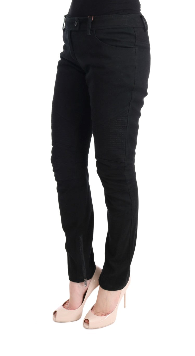 Ermanno Scervino Black Slim Fit Cotton Casual Trousers