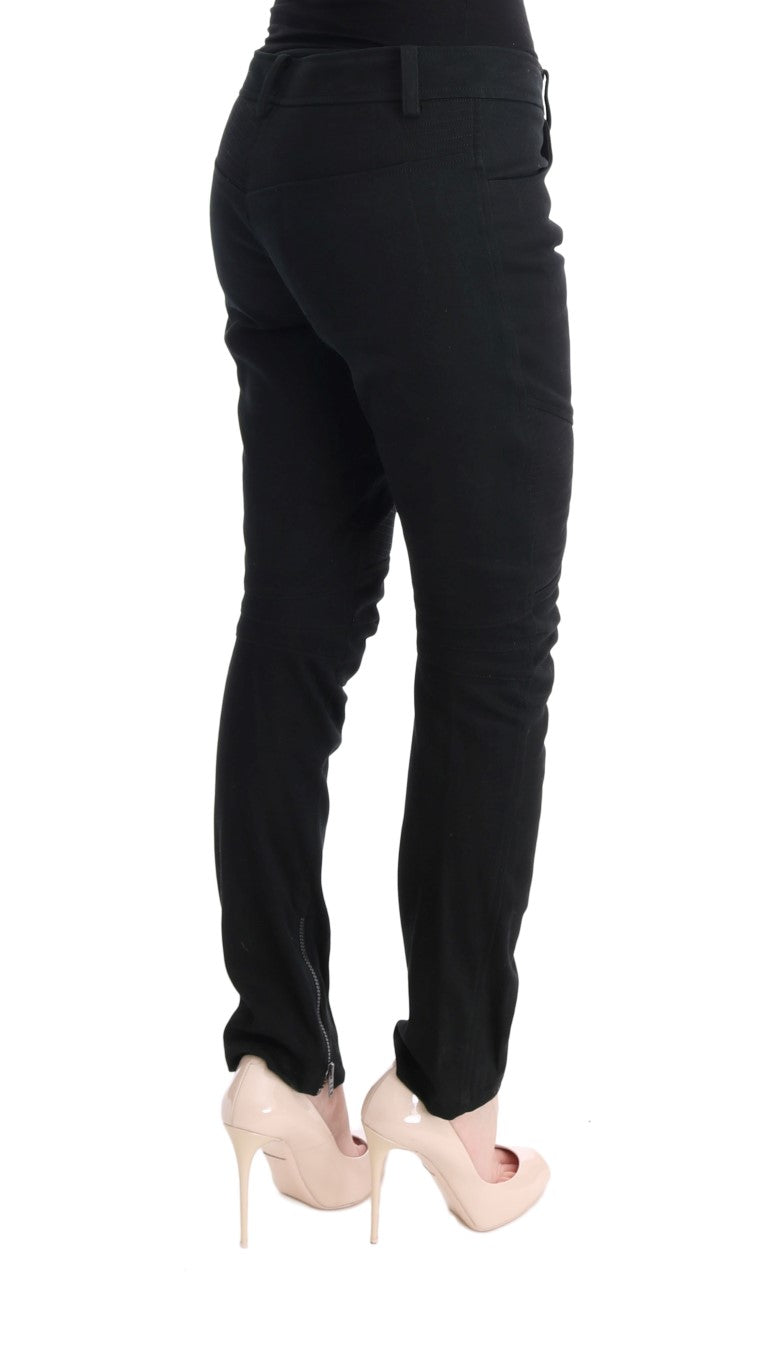 Ermanno Scervino Black Slim Fit Cotton Casual Trousers