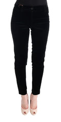 Ermanno Scervino Black Cropped Trousers in Viscose Blend and Velvet
