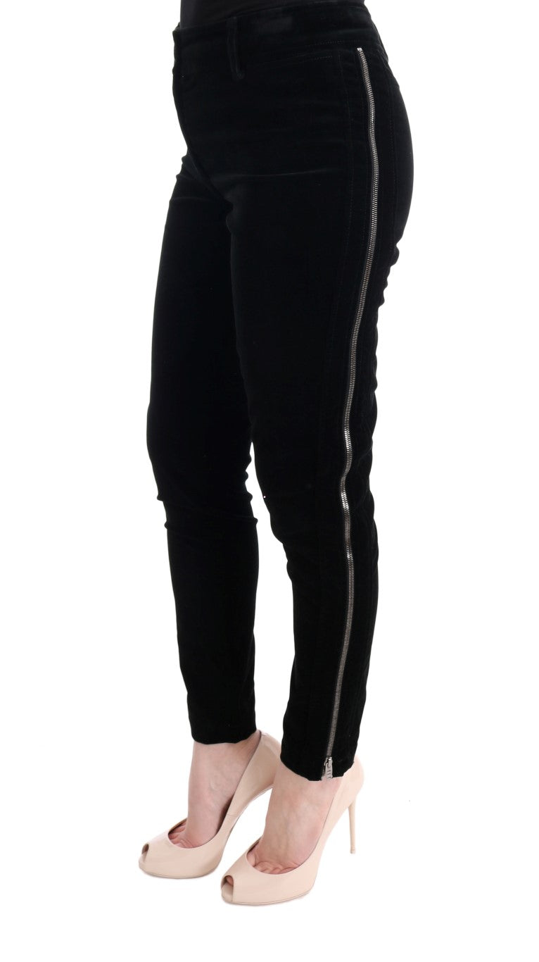 Ermanno Scervino Black Cropped Trousers in Viscose Blend and Velvet