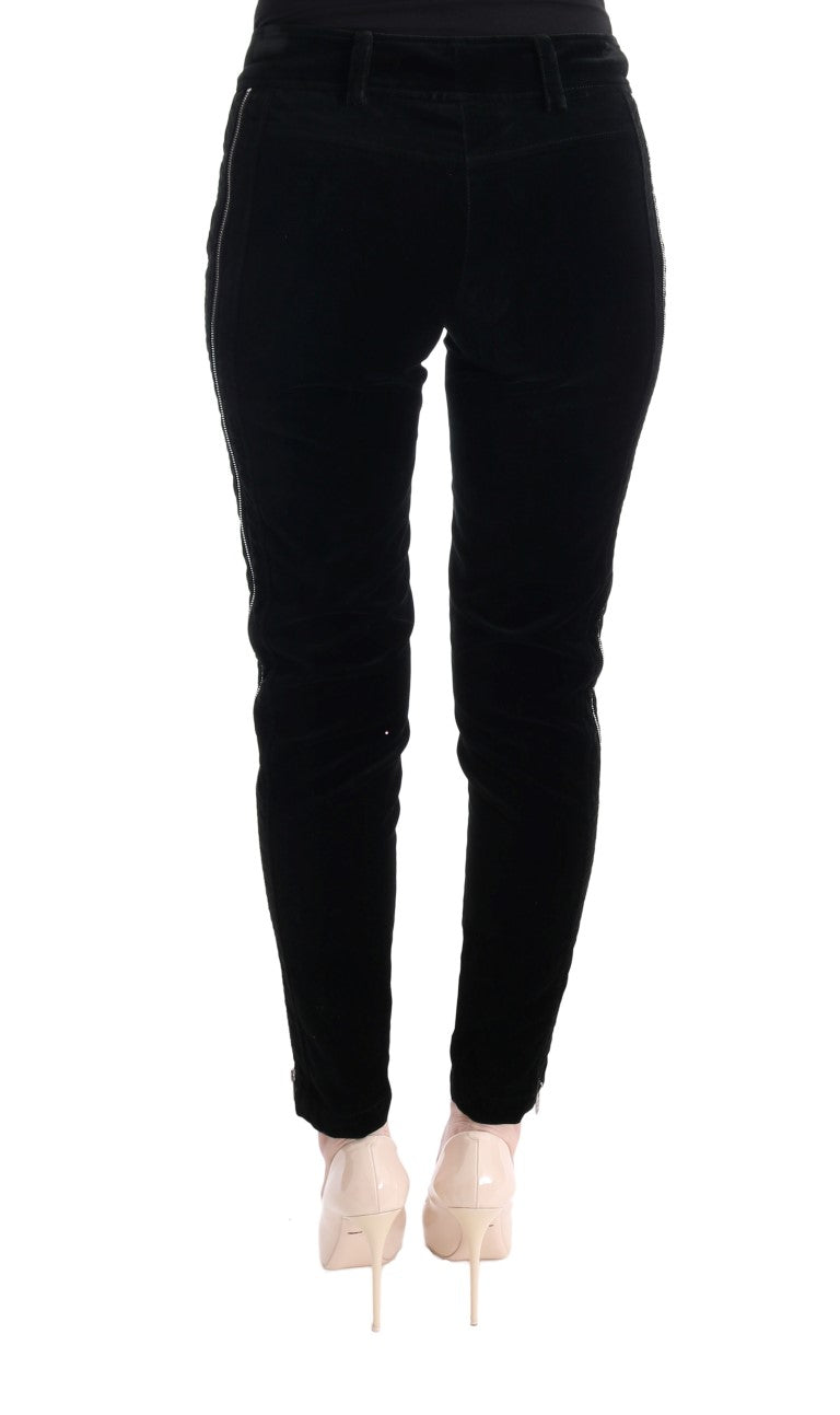 Ermanno Scervino Black Cropped Trousers in Viscose Blend and Velvet