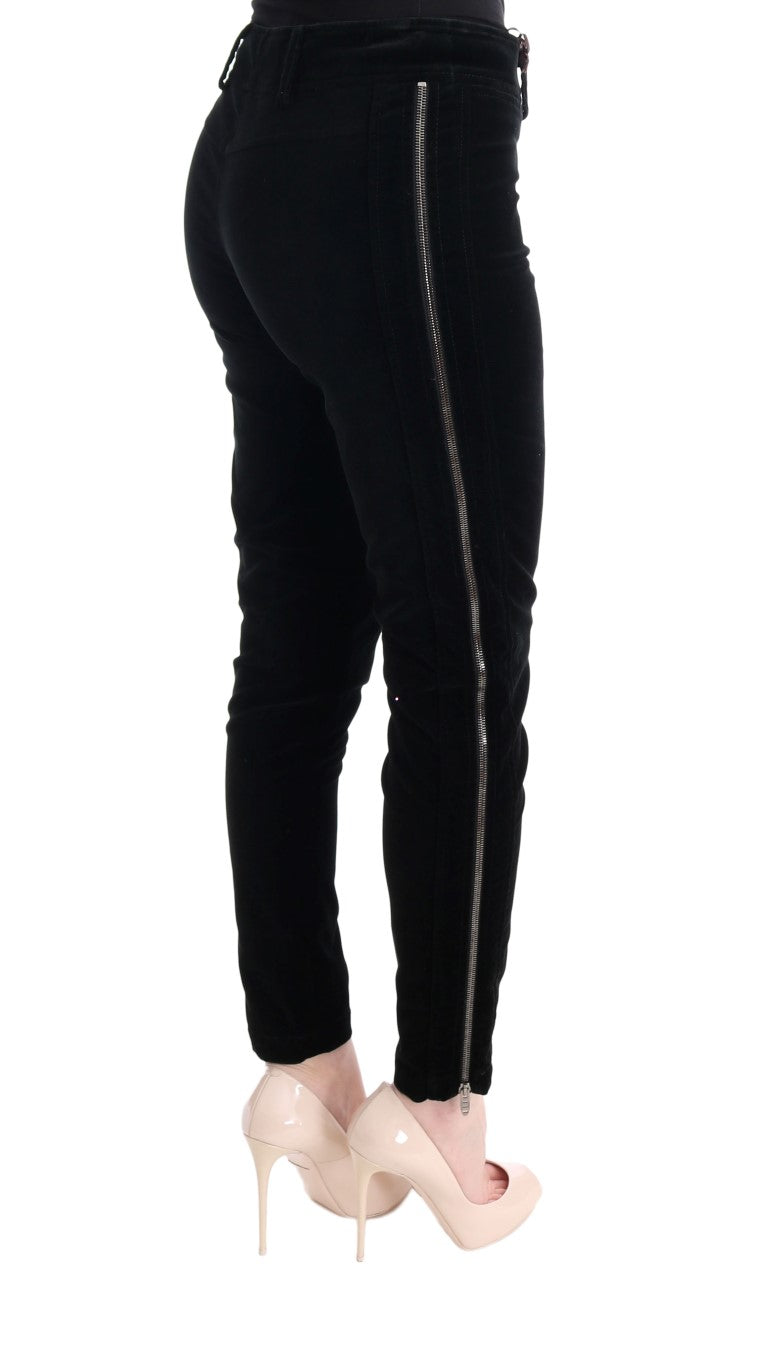 Ermanno Scervino Black Cropped Trousers in Viscose Blend and Velvet
