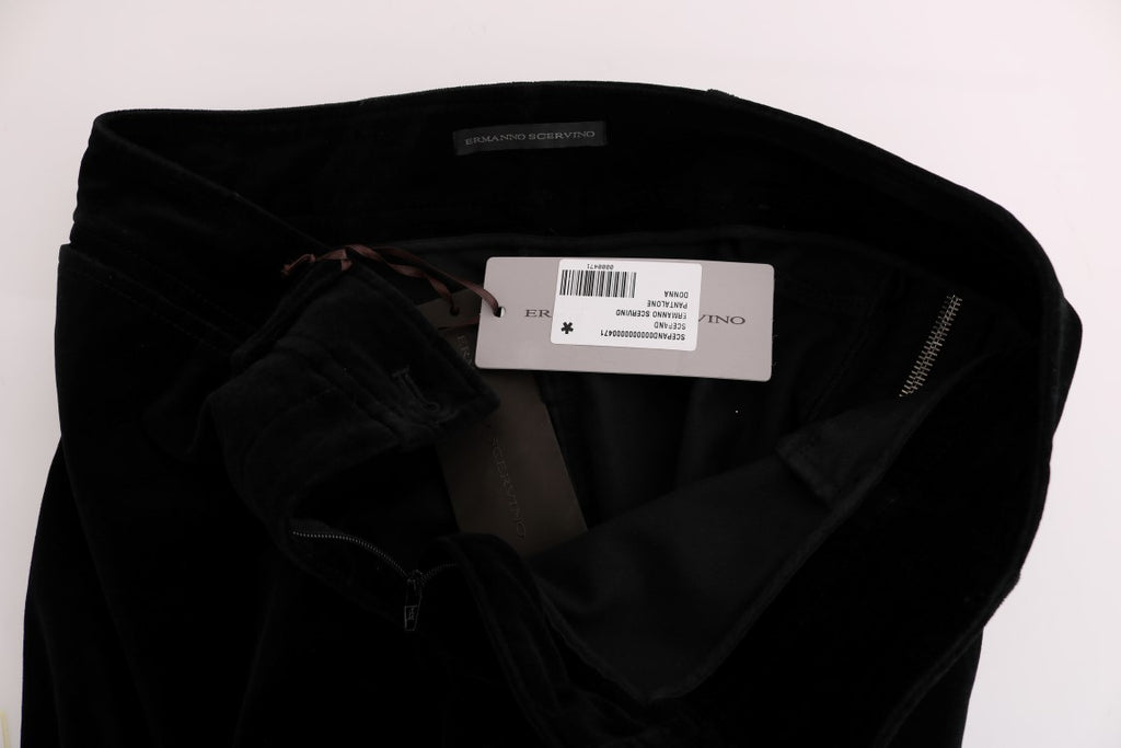 Ermanno Scervino Black Cropped Trousers in Viscose Blend and Velvet