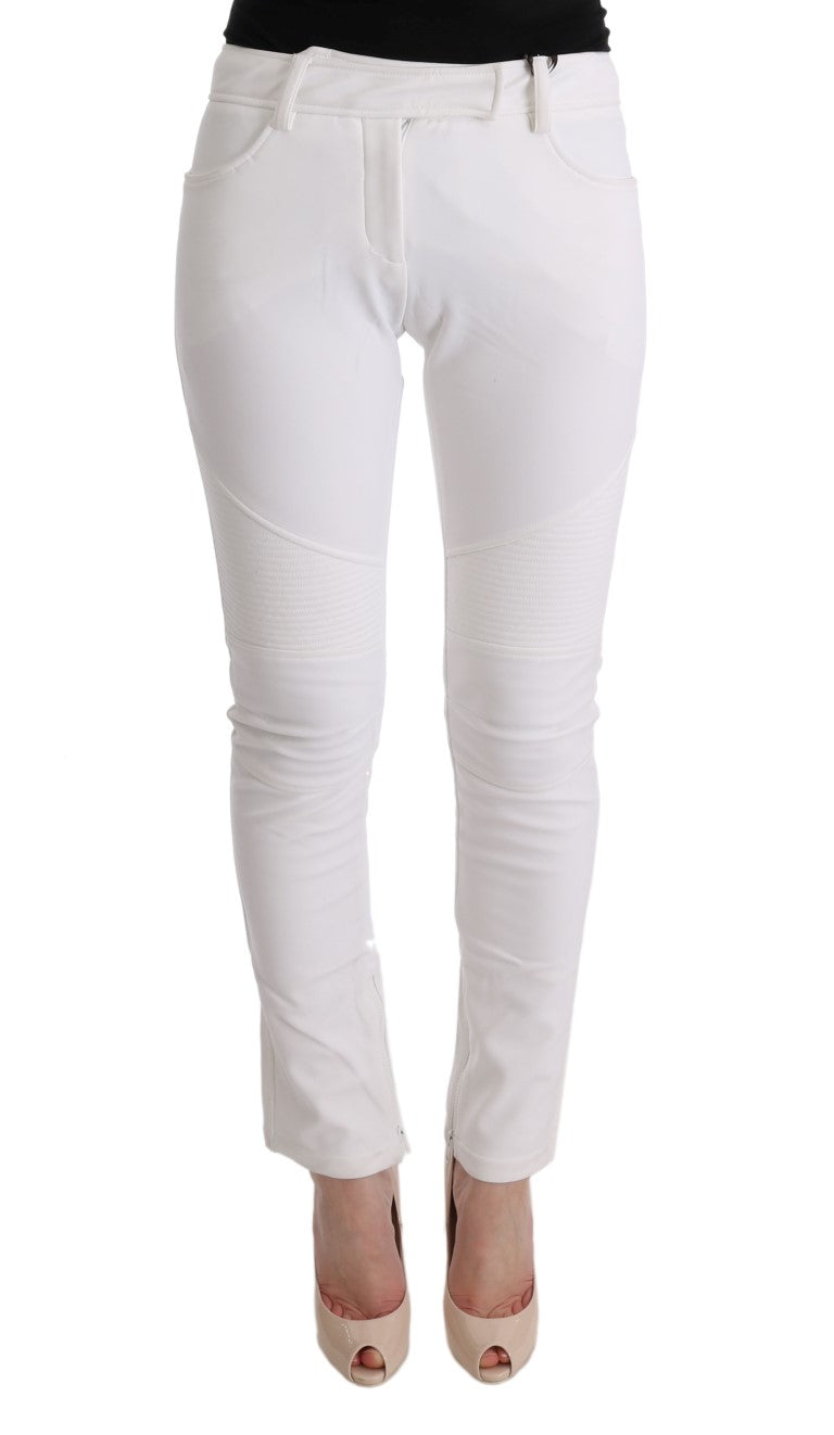 Ermanno Scervino White Cotton Slim Fit Casual Trousers