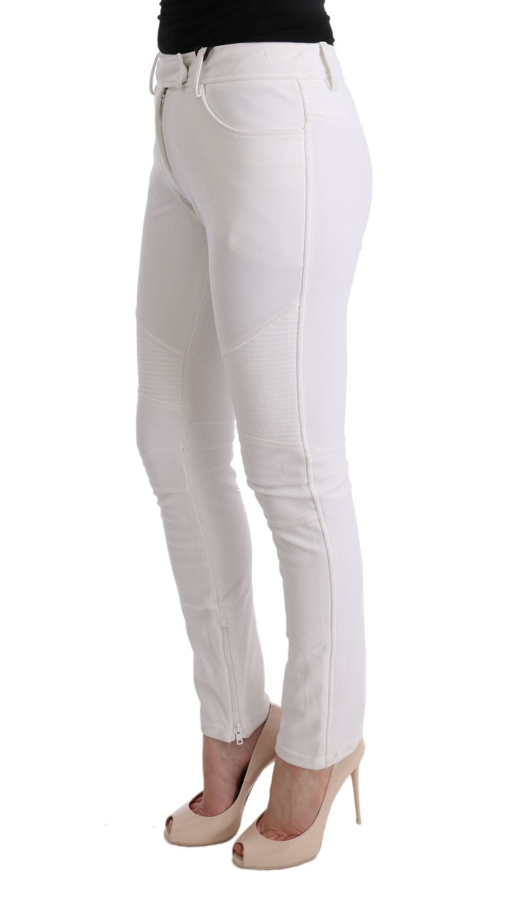 Ermanno Scervino White Cotton Slim Fit Casual Trousers