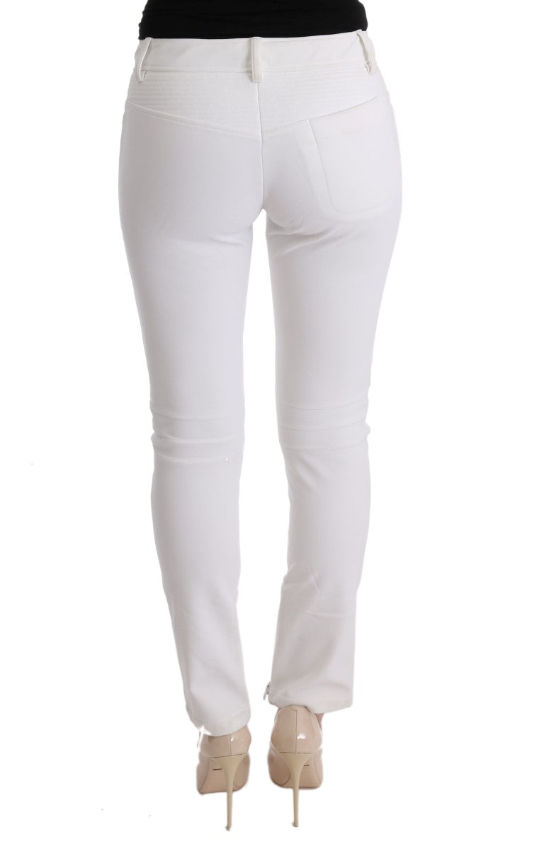 Ermanno Scervino White Cotton Slim Fit Casual Trousers