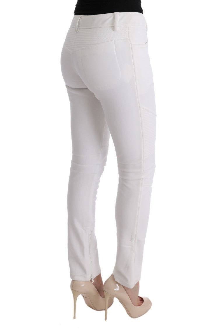 Ermanno Scervino White Cotton Slim Fit Casual Trousers