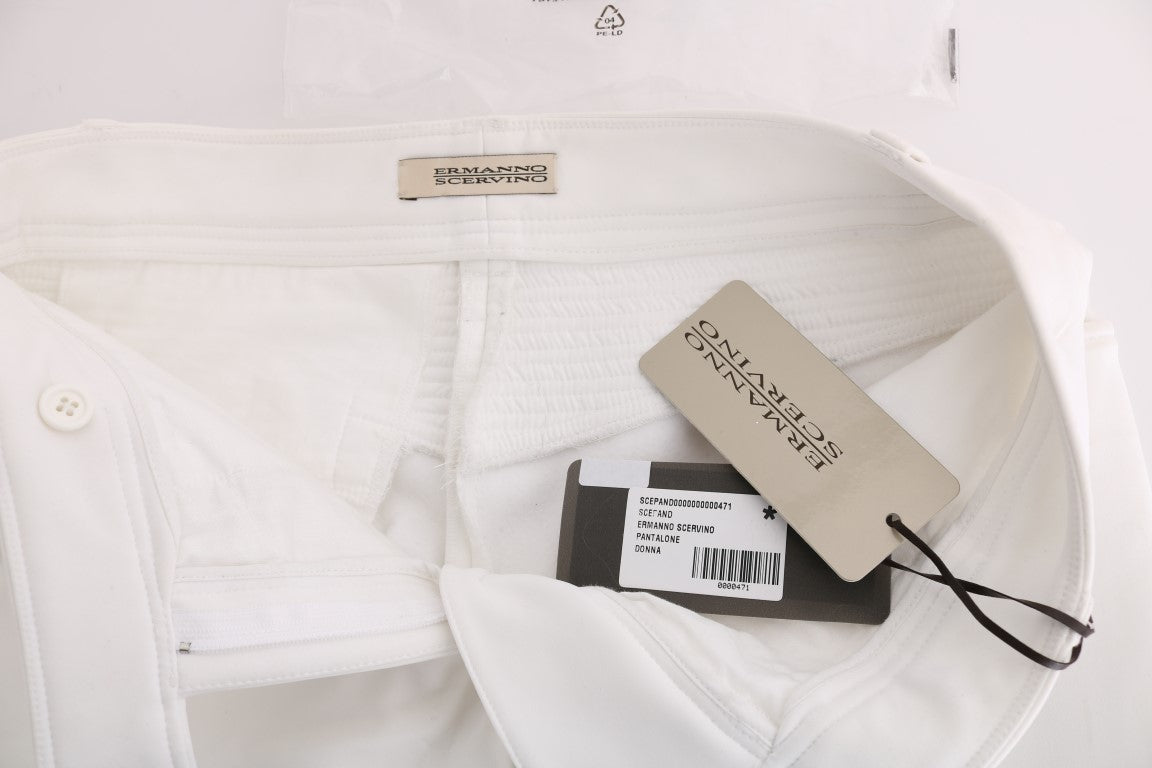 Ermanno Scervino White Cotton Slim Fit Casual Trousers