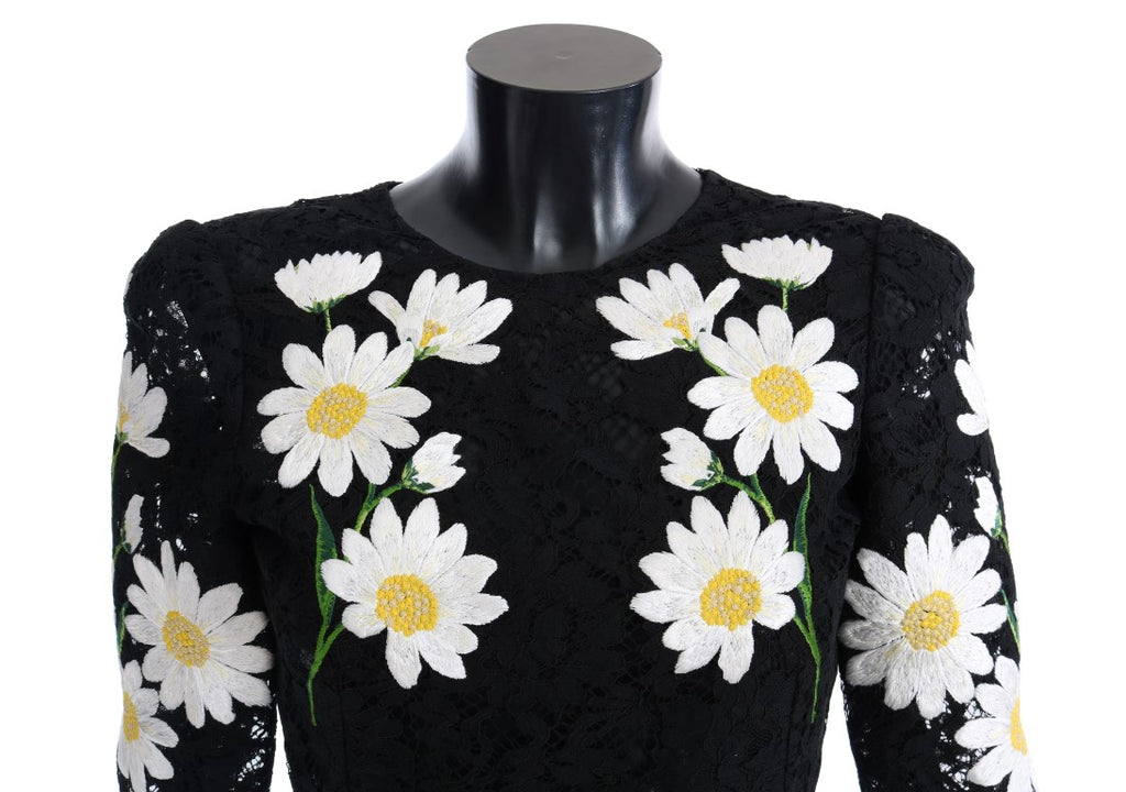 Dolce & Gabbana Black Floral Guipure Lace Sicily Dress