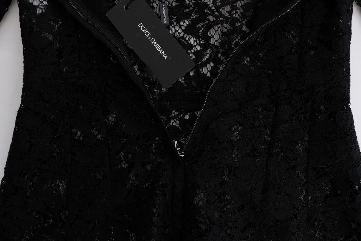 Dolce & Gabbana Black Floral Guipure Lace Sicily Dress