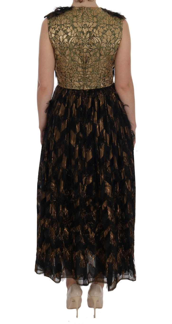 Dolce & Gabbana Schwarzes Seidenkleid mit braunen Fransen in A-Linie