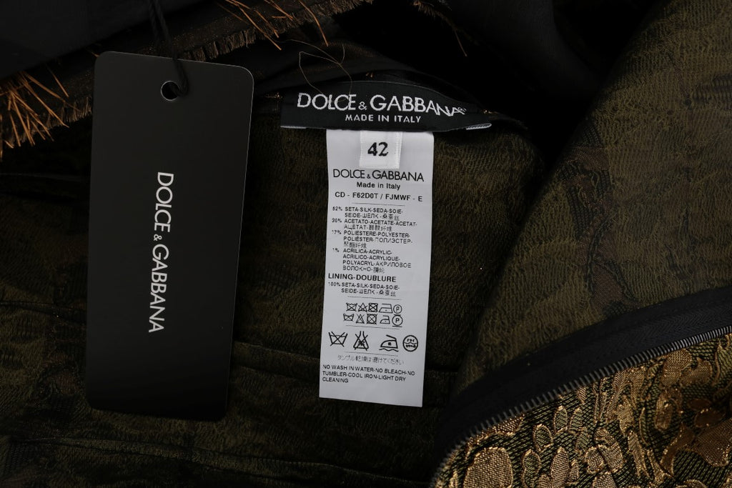 Dolce & Gabbana Schwarzes Seidenkleid mit braunen Fransen in A-Linie