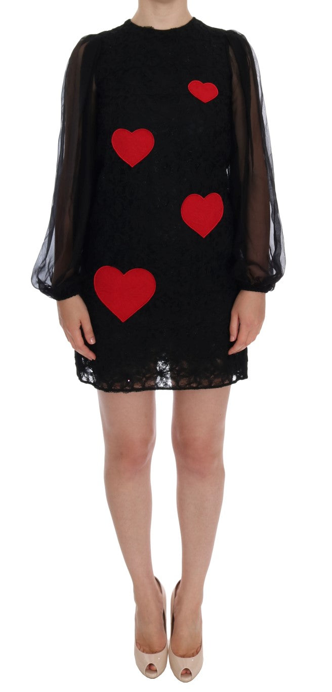 Dolce & Gabbana Rotes Herz-Shiftkleid mit schwarzer Spitze