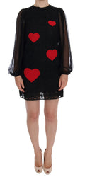 Dolce & Gabbana Rotes Herz-Shiftkleid mit schwarzer Spitze