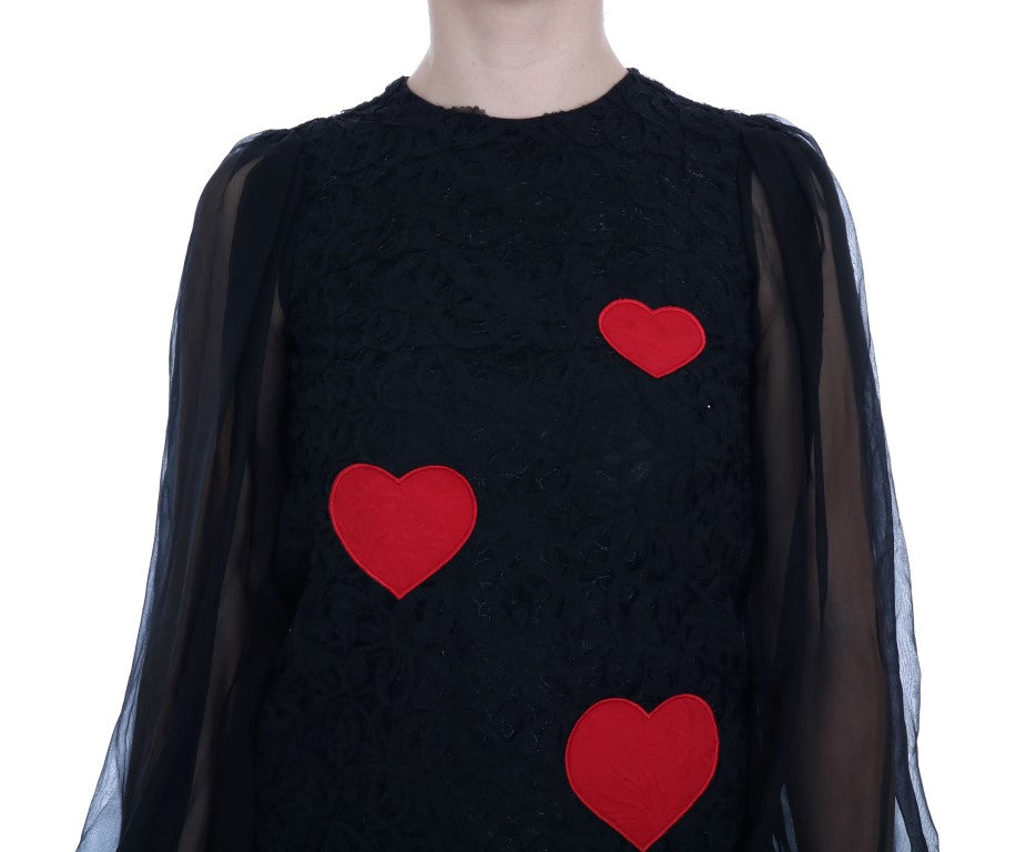 Dolce & Gabbana Rotes Herz-Shiftkleid mit schwarzer Spitze