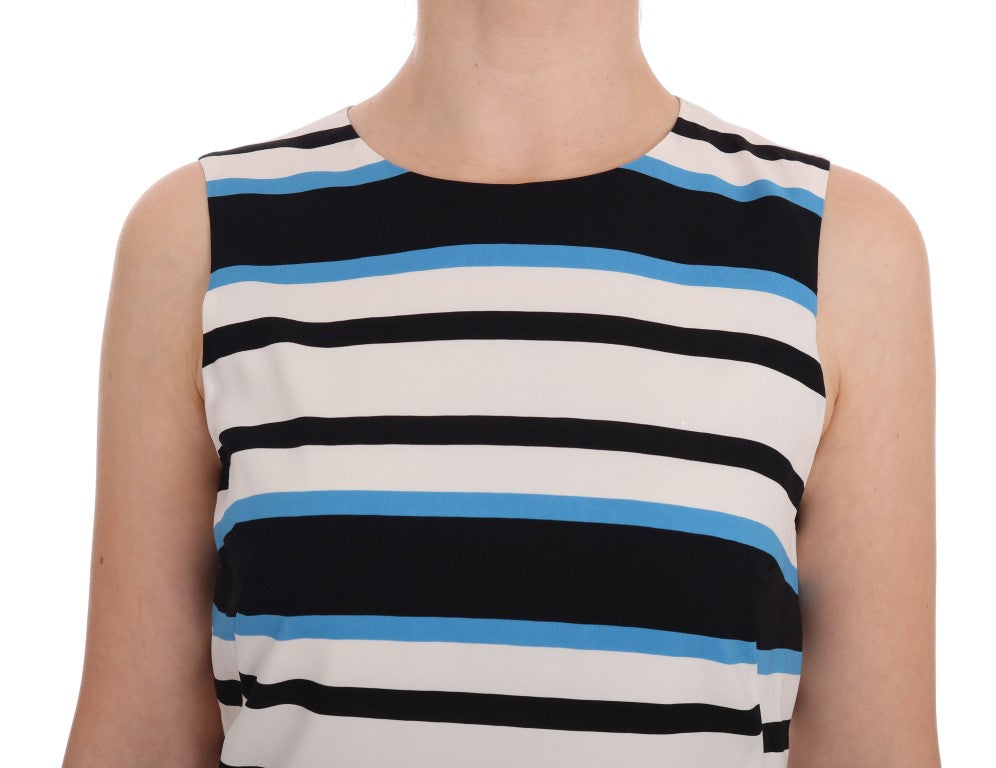 Dolce & Gabbana Blue and White Striped Stretch Silk Shift Dress