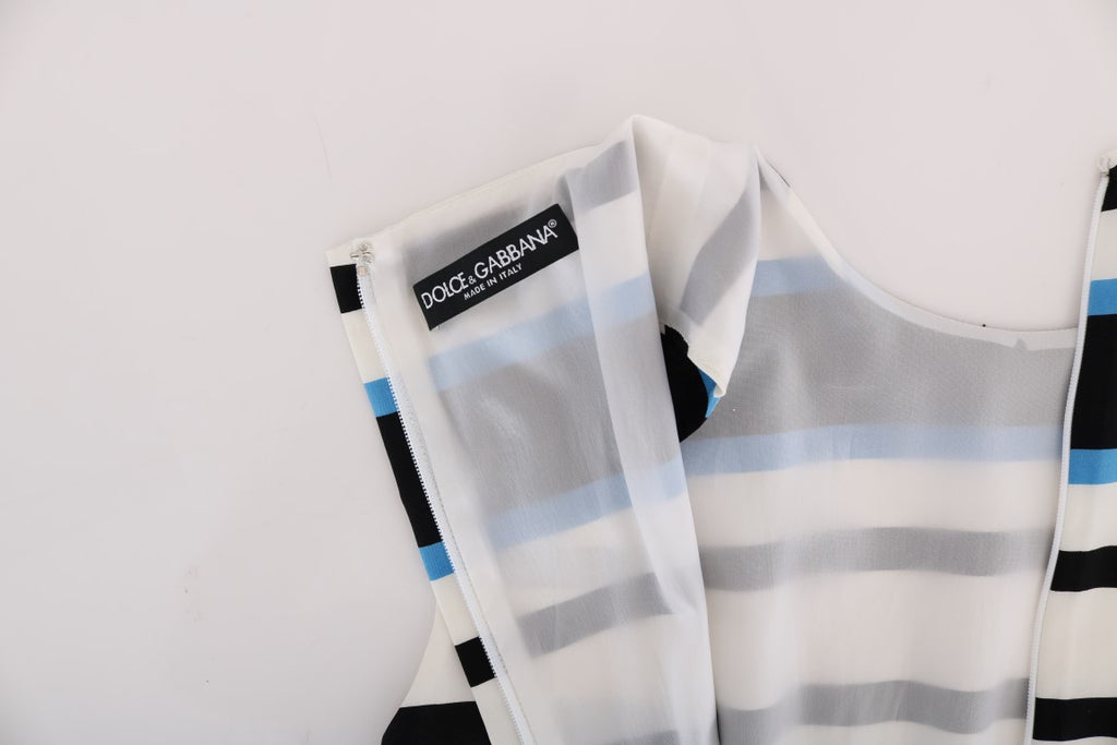 Dolce & Gabbana Blue and White Striped Stretch Silk Shift Dress