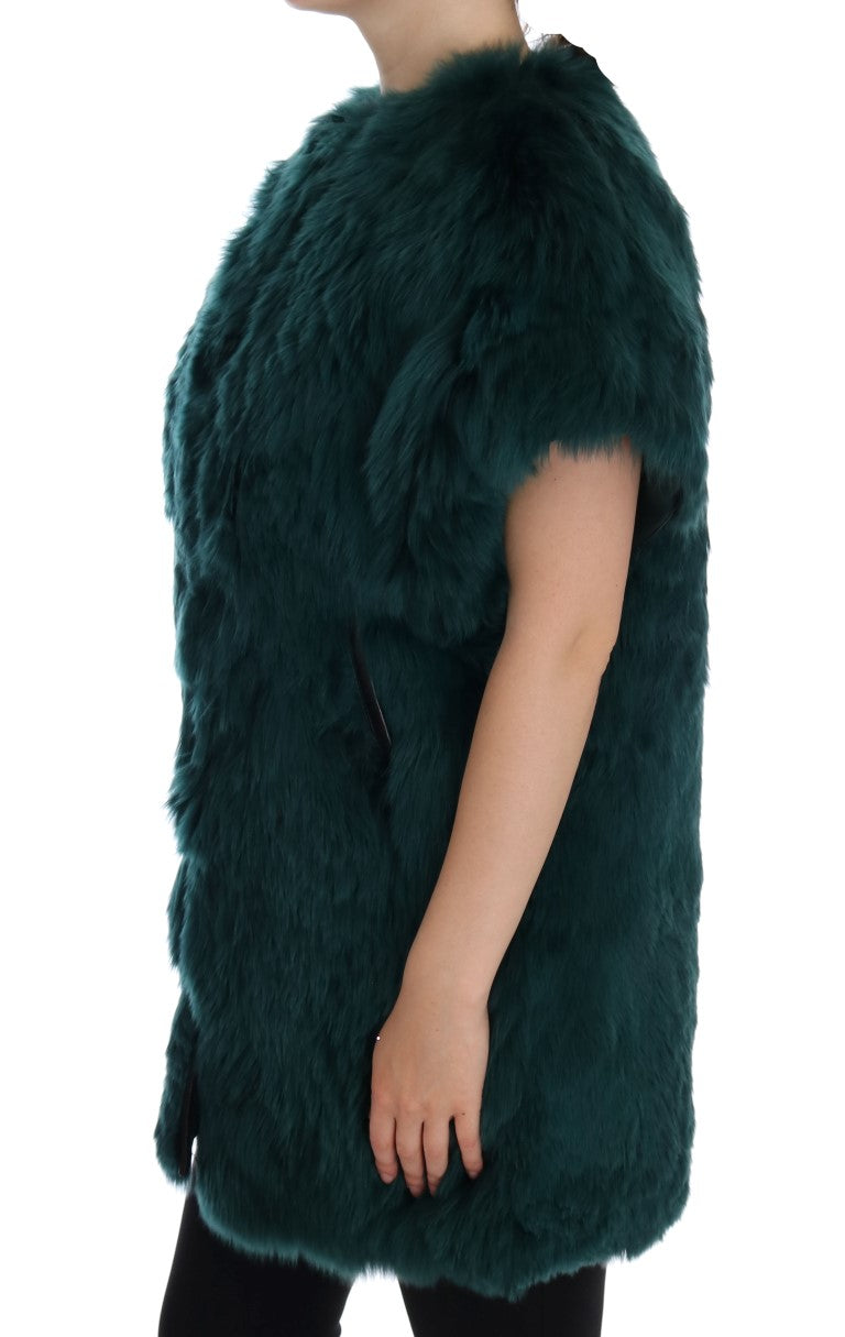 Dolce & Gabbana Grüne Alpakafellweste ärmellose Jacke