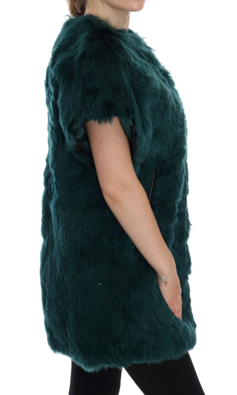 Dolce & Gabbana Grüne Alpakafellweste ärmellose Jacke