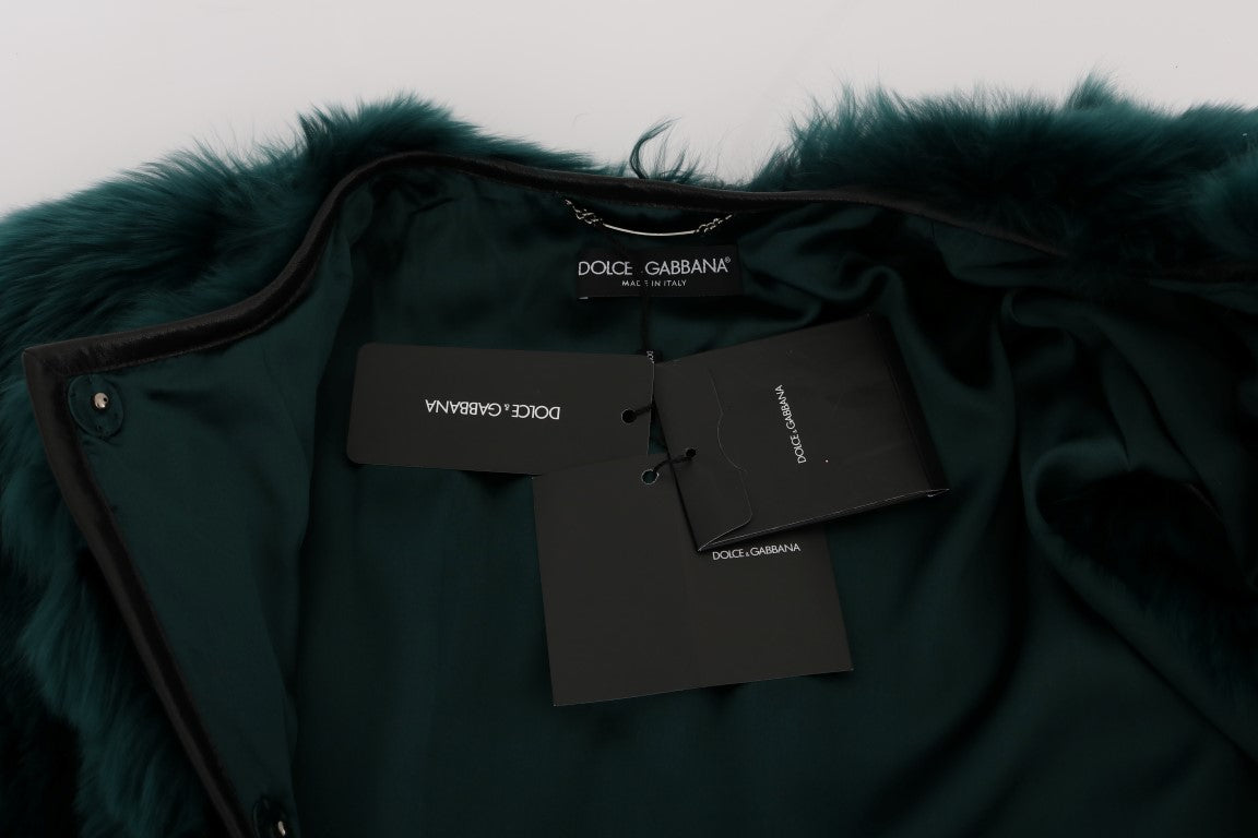 Dolce & Gabbana Grüne Alpakafellweste ärmellose Jacke