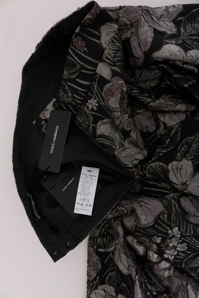 Dolce & Gabbana Schwarz-silberner Brokat-Rock mit Blumenmuster