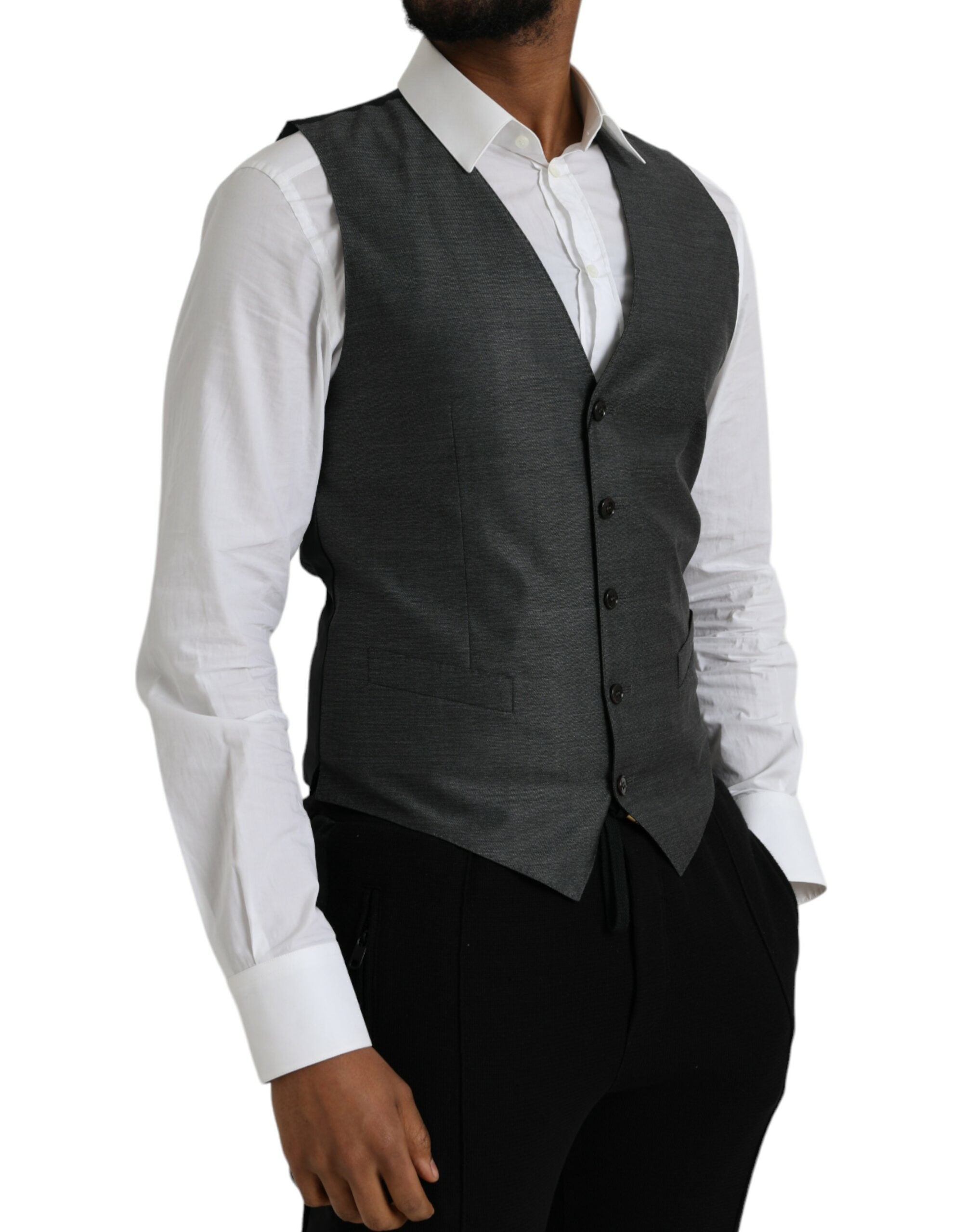 Dolce & Gabbana Grey Wool Formal Dress Vest Waistcoat
