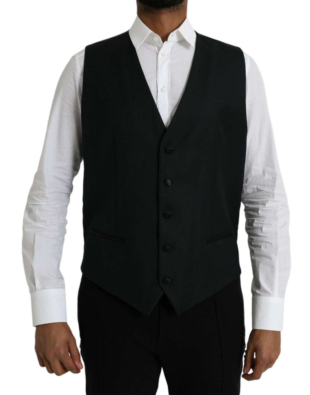 Dolce & Gabbana Black Wool Vest Dress Formal Waistcoat