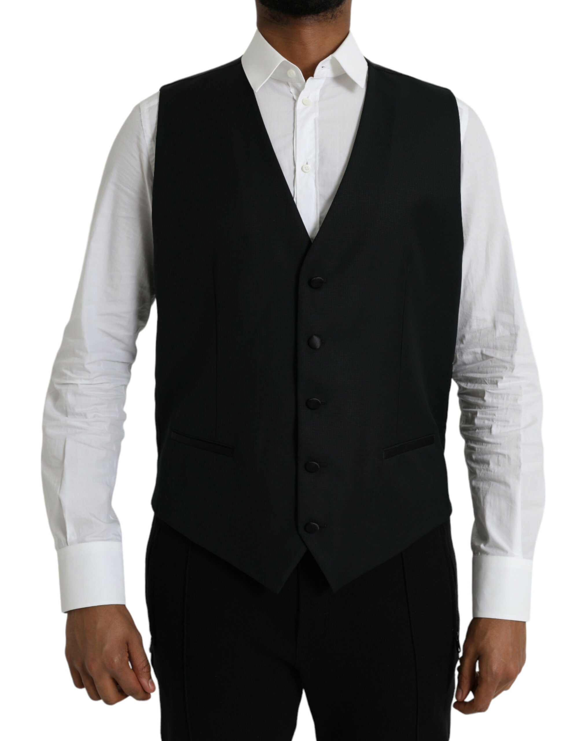 Dolce & Gabbana Black Wool Vest Dress Formal Waistcoat