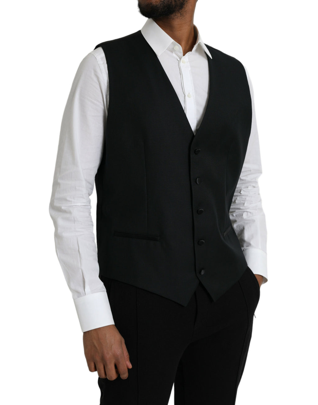 Dolce & Gabbana Black Wool Vest Dress Formal Waistcoat