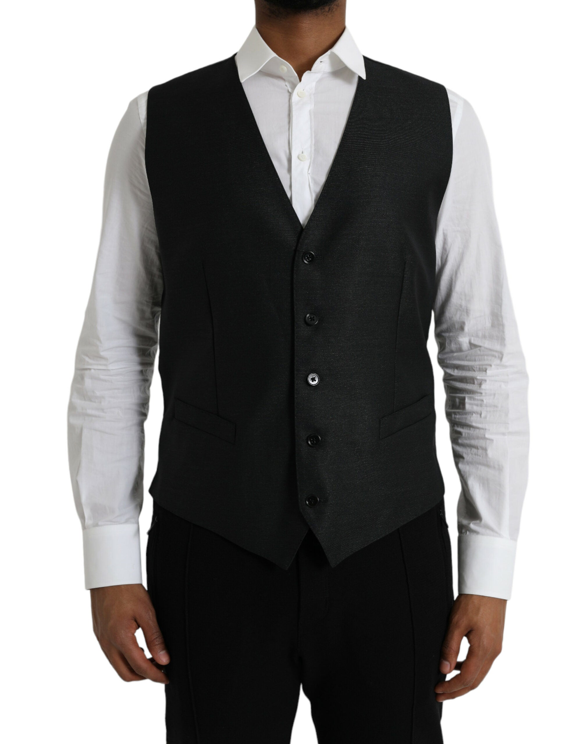 Dolce & Gabbana Black Wool Vest Dress Formal Waistcoat