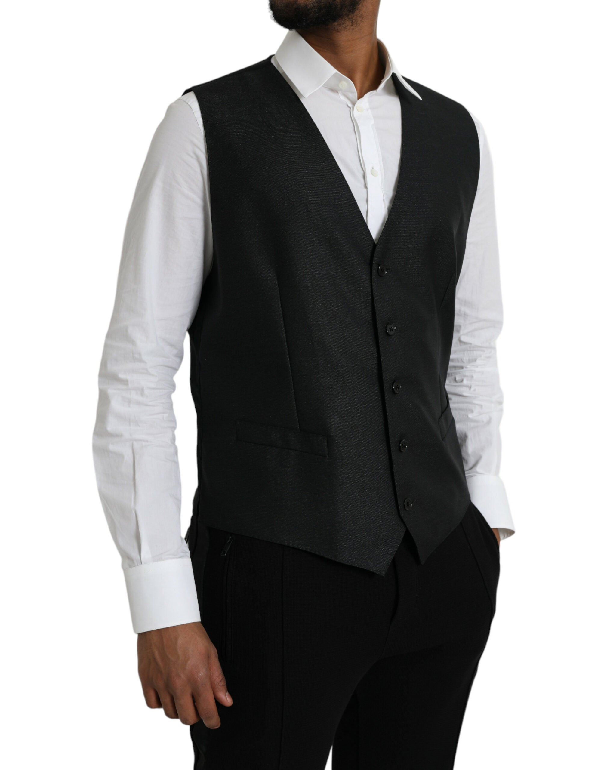 Dolce & Gabbana Black Wool Vest Dress Formal Waistcoat