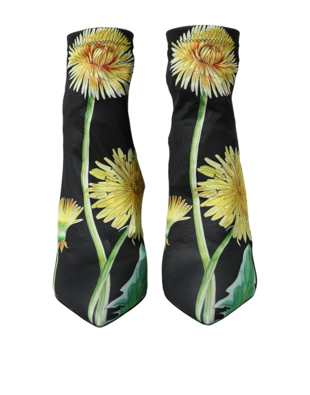 Dolce & Gabbana Black Floral Jersey Stretch Boots Shoes