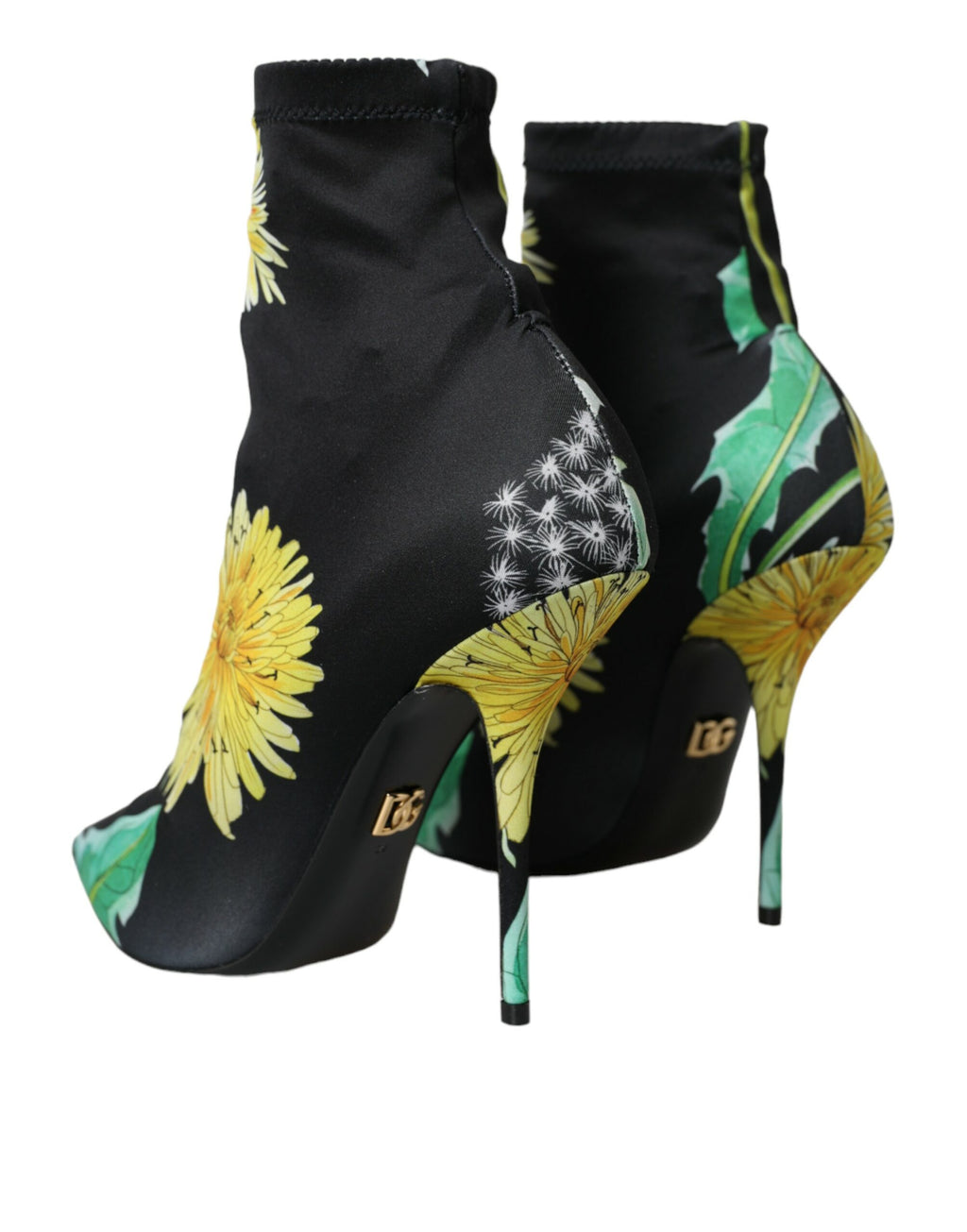 Dolce & Gabbana Black Floral Jersey Stretch Boots Shoes