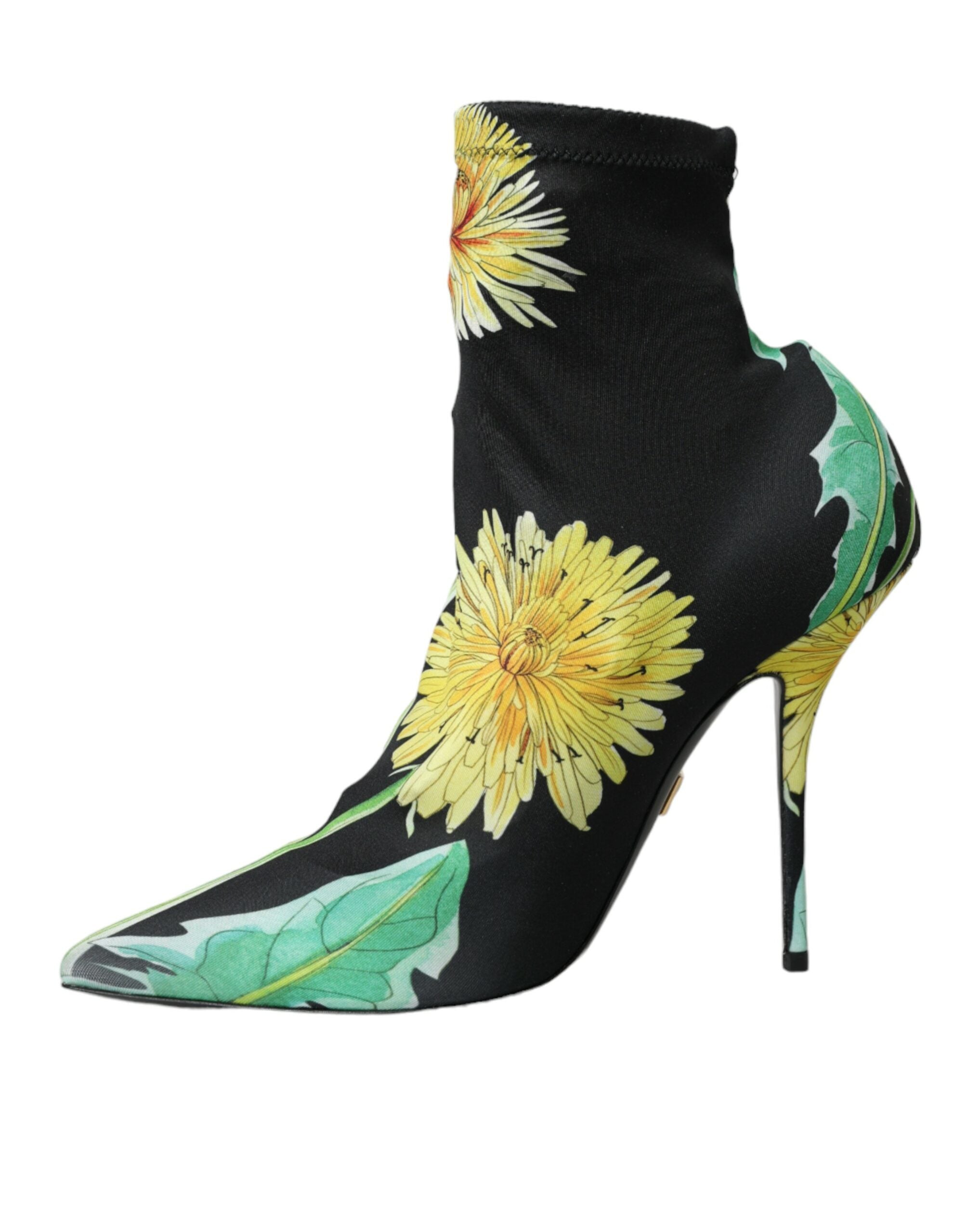 Dolce & Gabbana Black Floral Jersey Stretch Boots Shoes