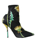 Dolce & Gabbana Black Floral Jersey Stretch Boots Shoes