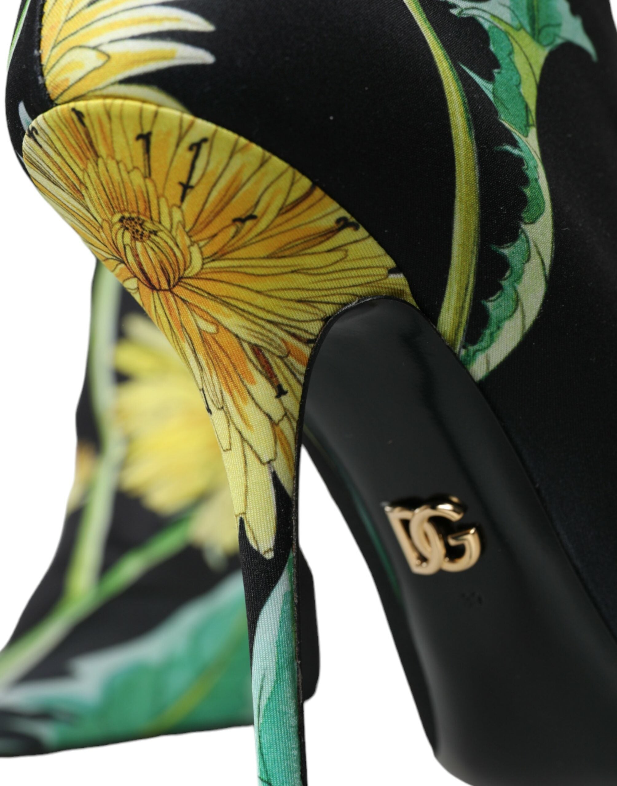 Dolce & Gabbana Black Floral Jersey Stretch Boots Shoes