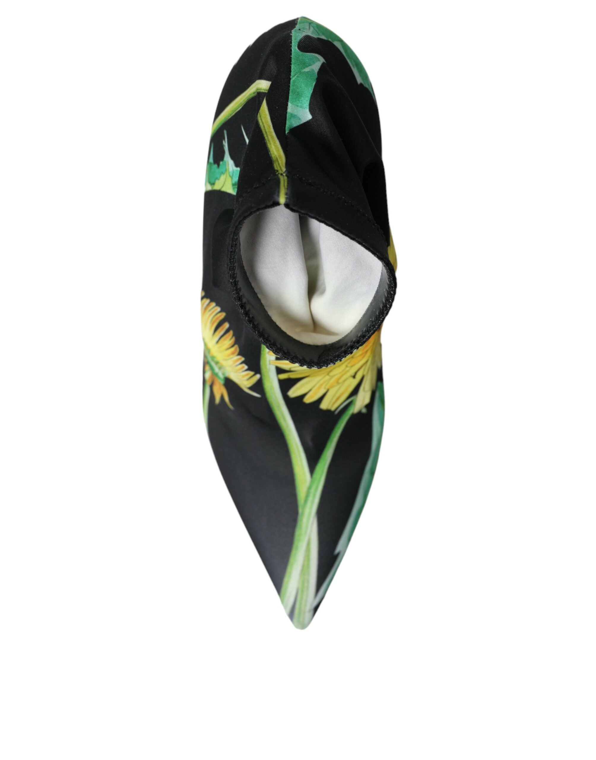 Dolce & Gabbana Black Floral Jersey Stretch Boots Shoes