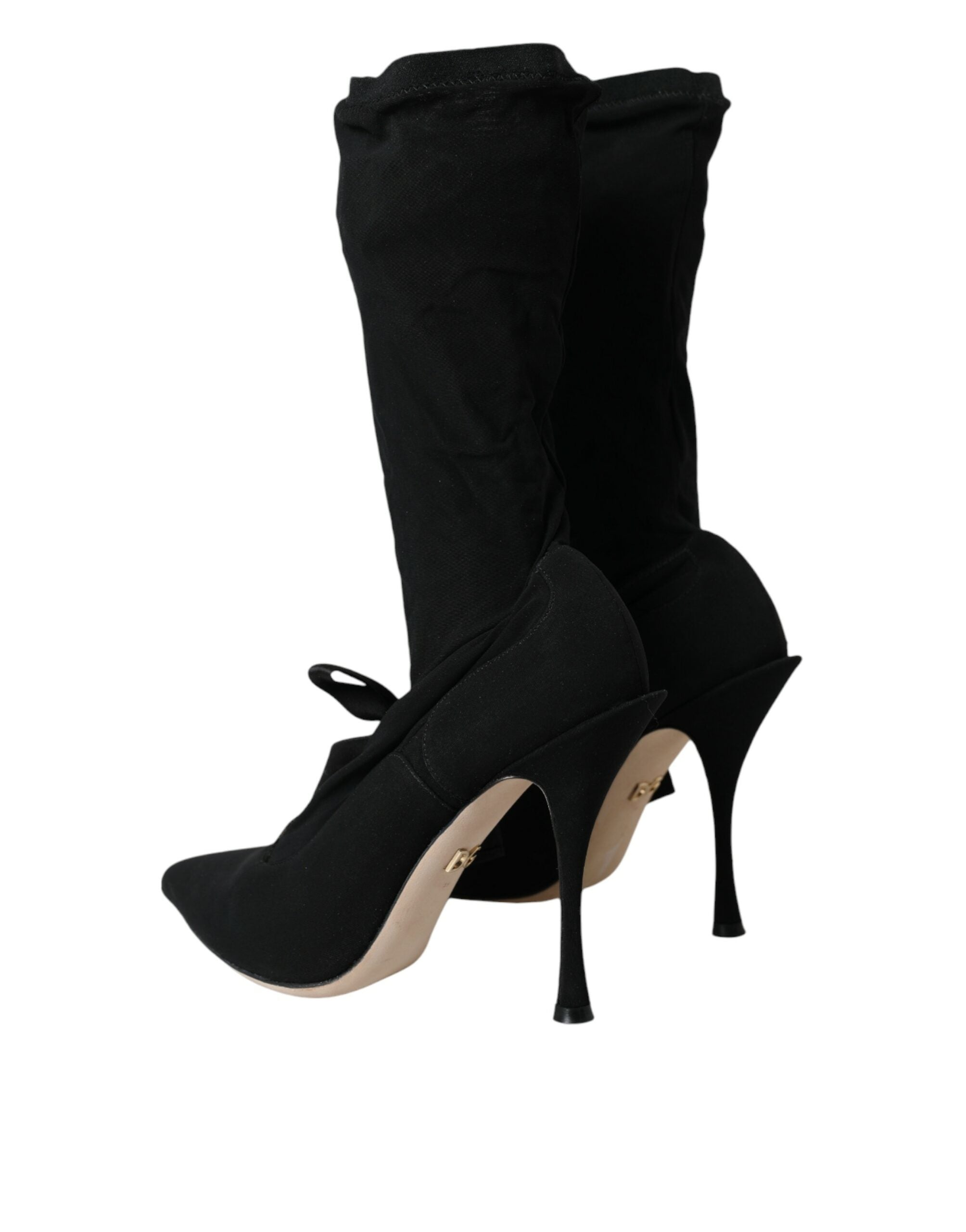 Dolce & Gabbana Black Stiletto Heel Mid-Calf Boots Shoes