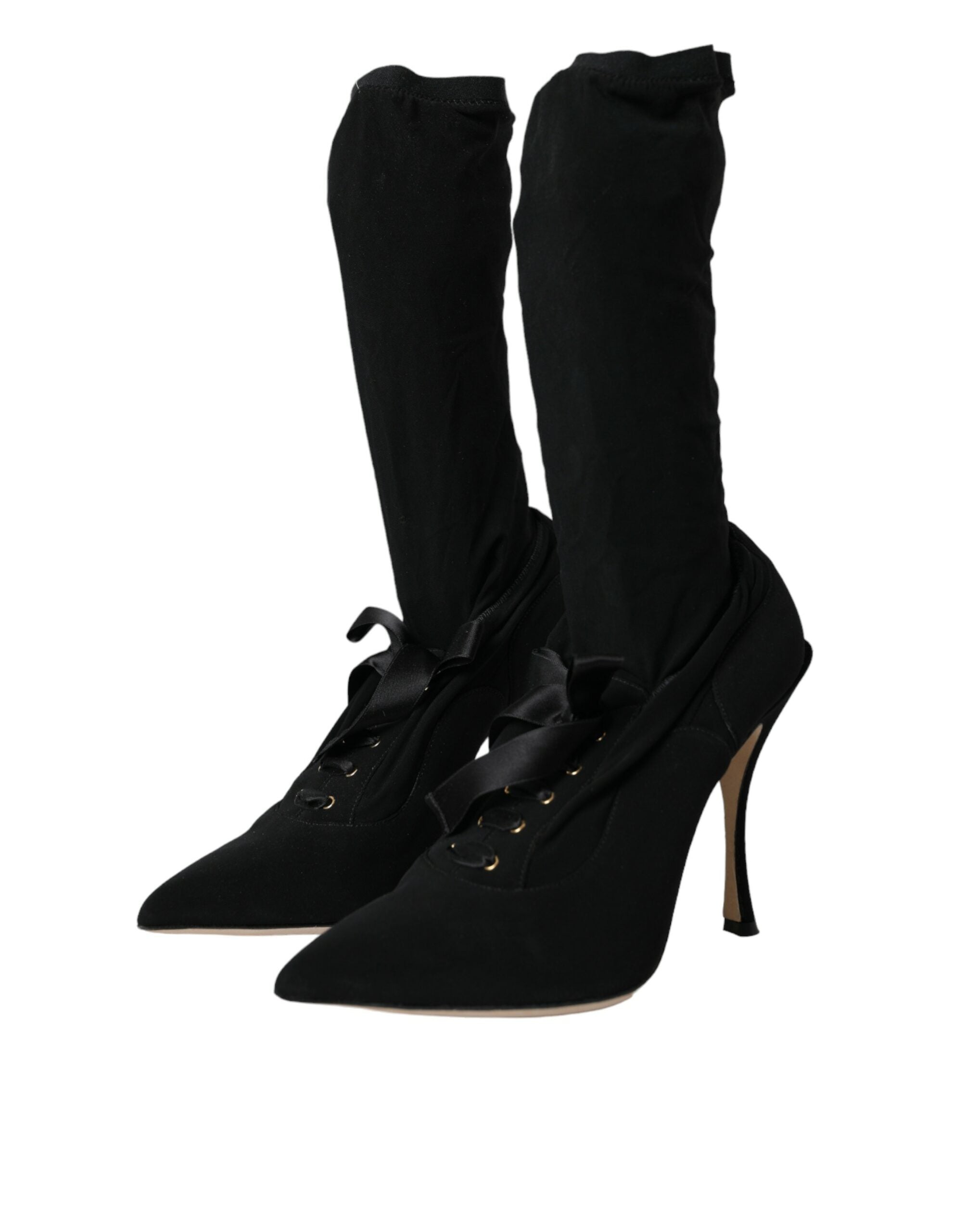 Dolce & Gabbana Black Stiletto Heel Mid-Calf Boots Shoes