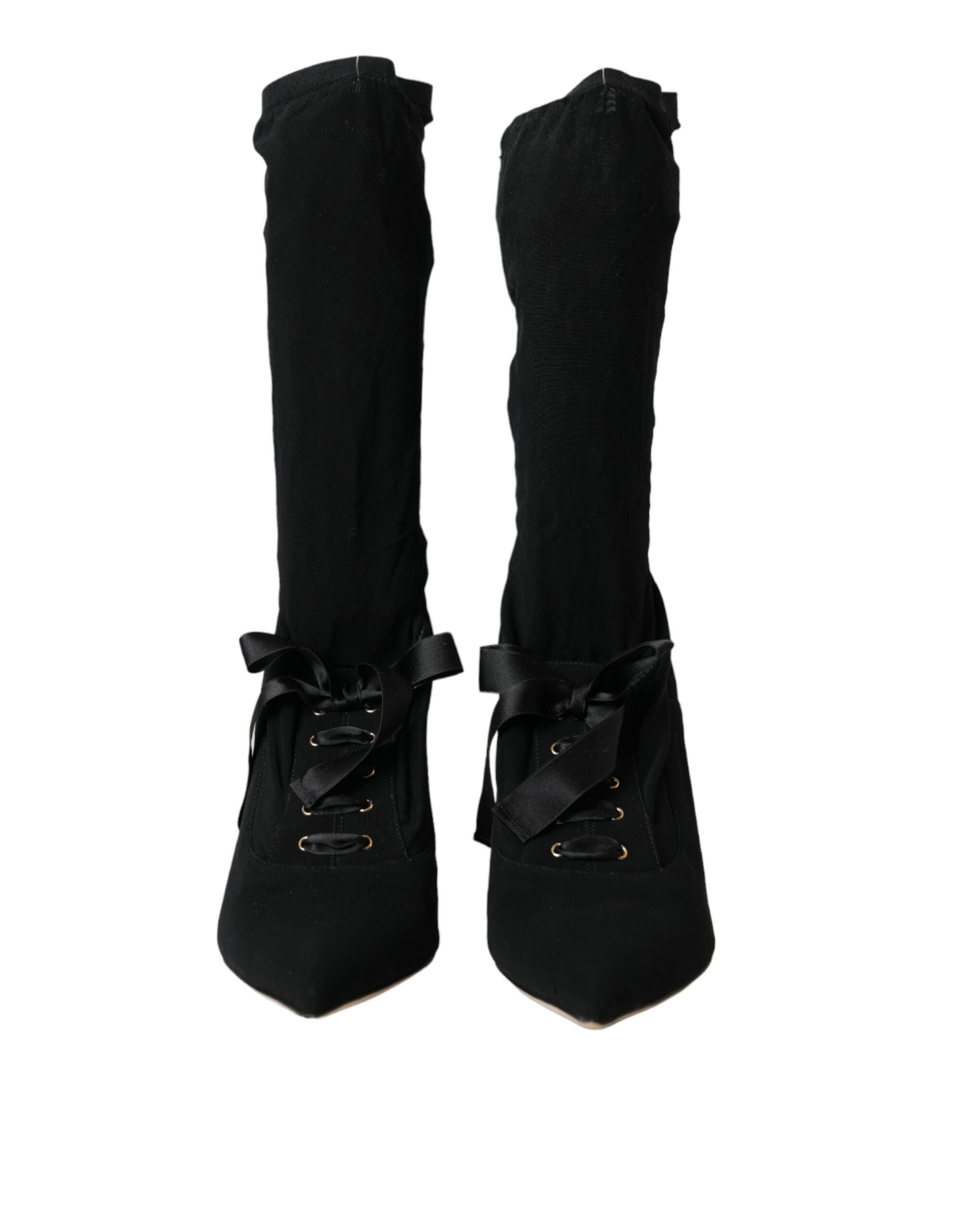 Dolce & Gabbana Black Stiletto Heel Mid-Calf Boots Shoes