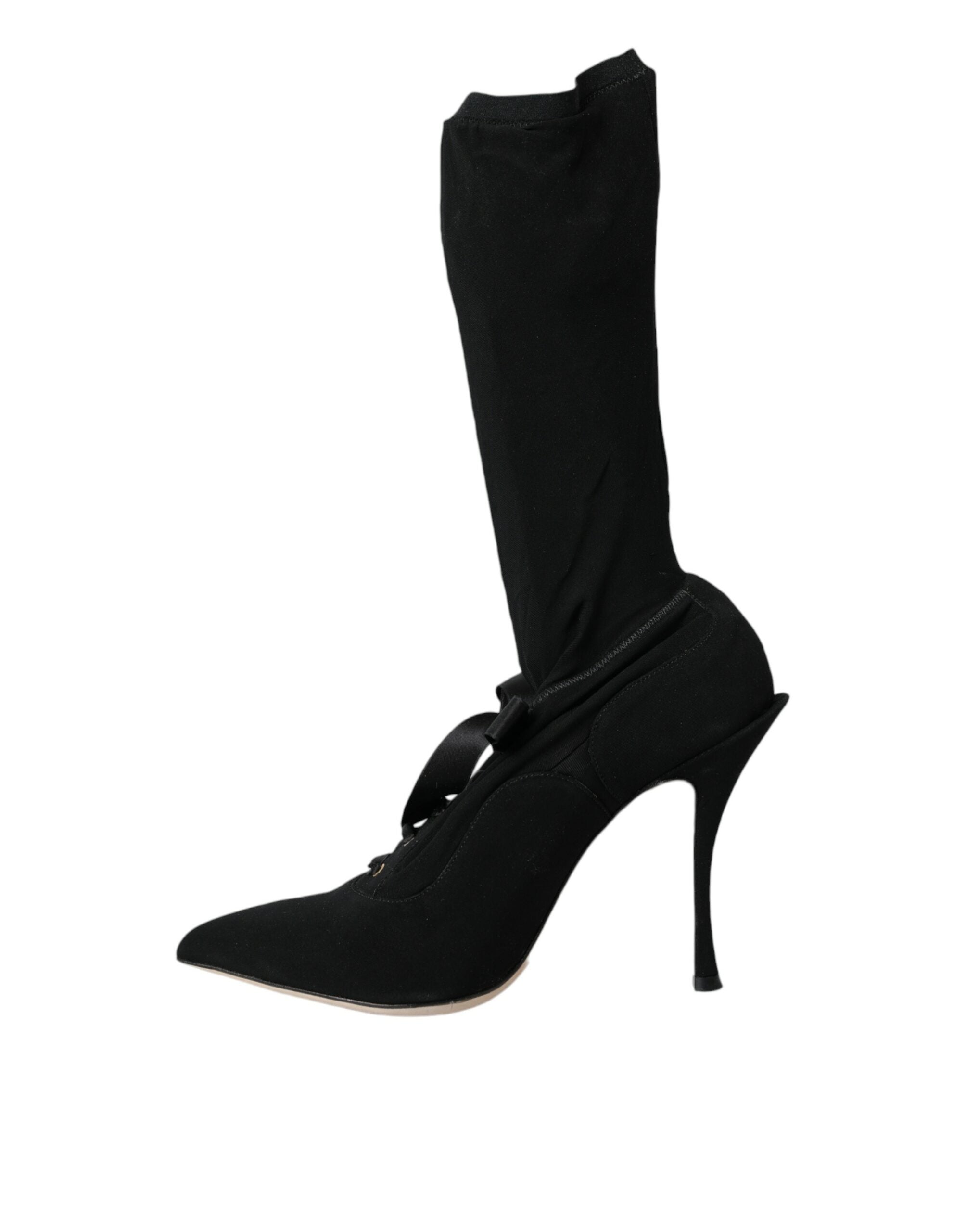 Dolce & Gabbana Black Stiletto Heel Mid-Calf Boots Shoes