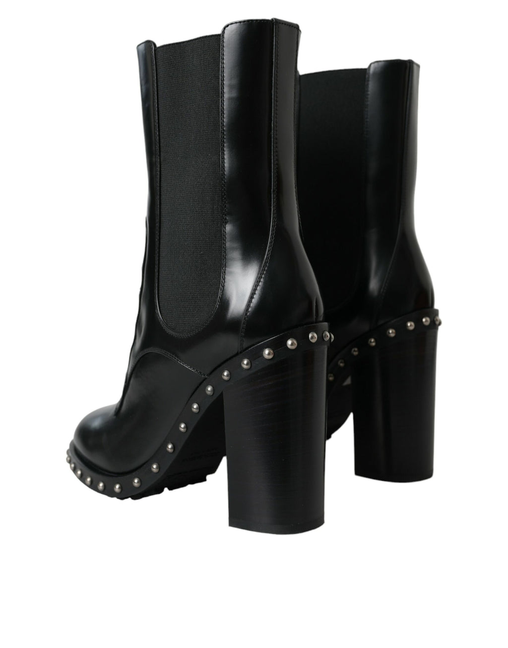 Dolce & Gabbana Black Leather Studded Lace-Up Boots Shoes