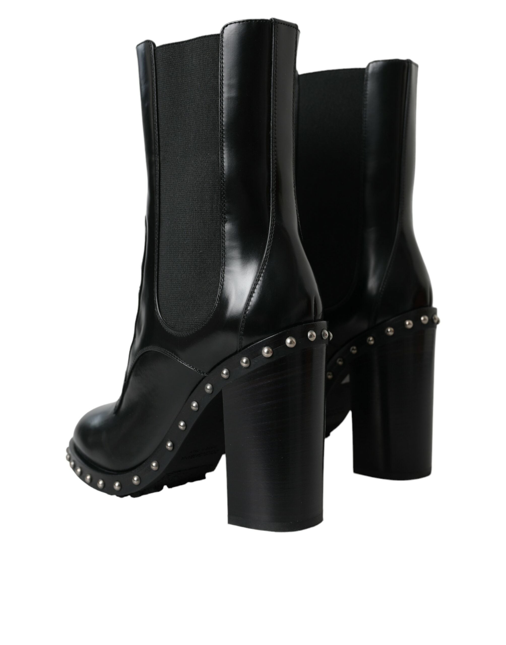 Dolce & Gabbana Black Leather Studded Lace-Up Boots Shoes