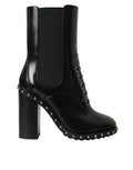 Dolce & Gabbana Black Leather Studded Lace-Up Boots Shoes