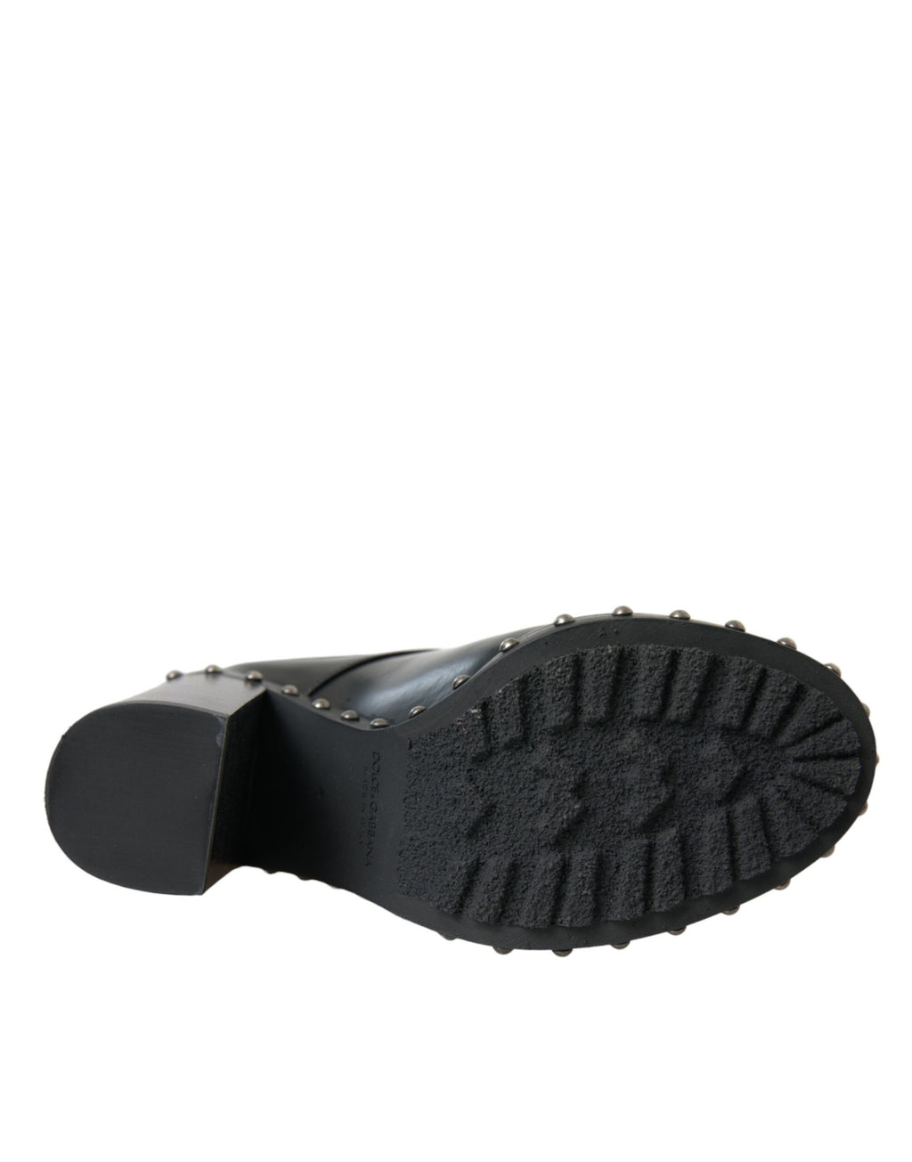 Dolce & Gabbana Black Leather Studded Lace-Up Boots Shoes