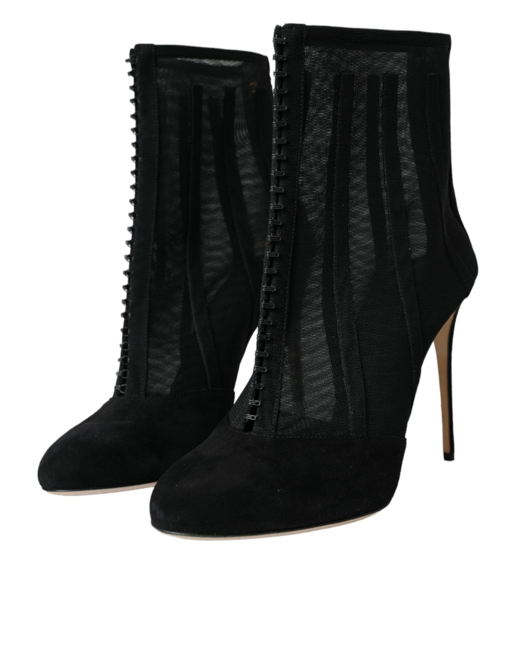 Dolce & Gabbana Black Mesh Stiletto Heel Ankle Boots Shoes