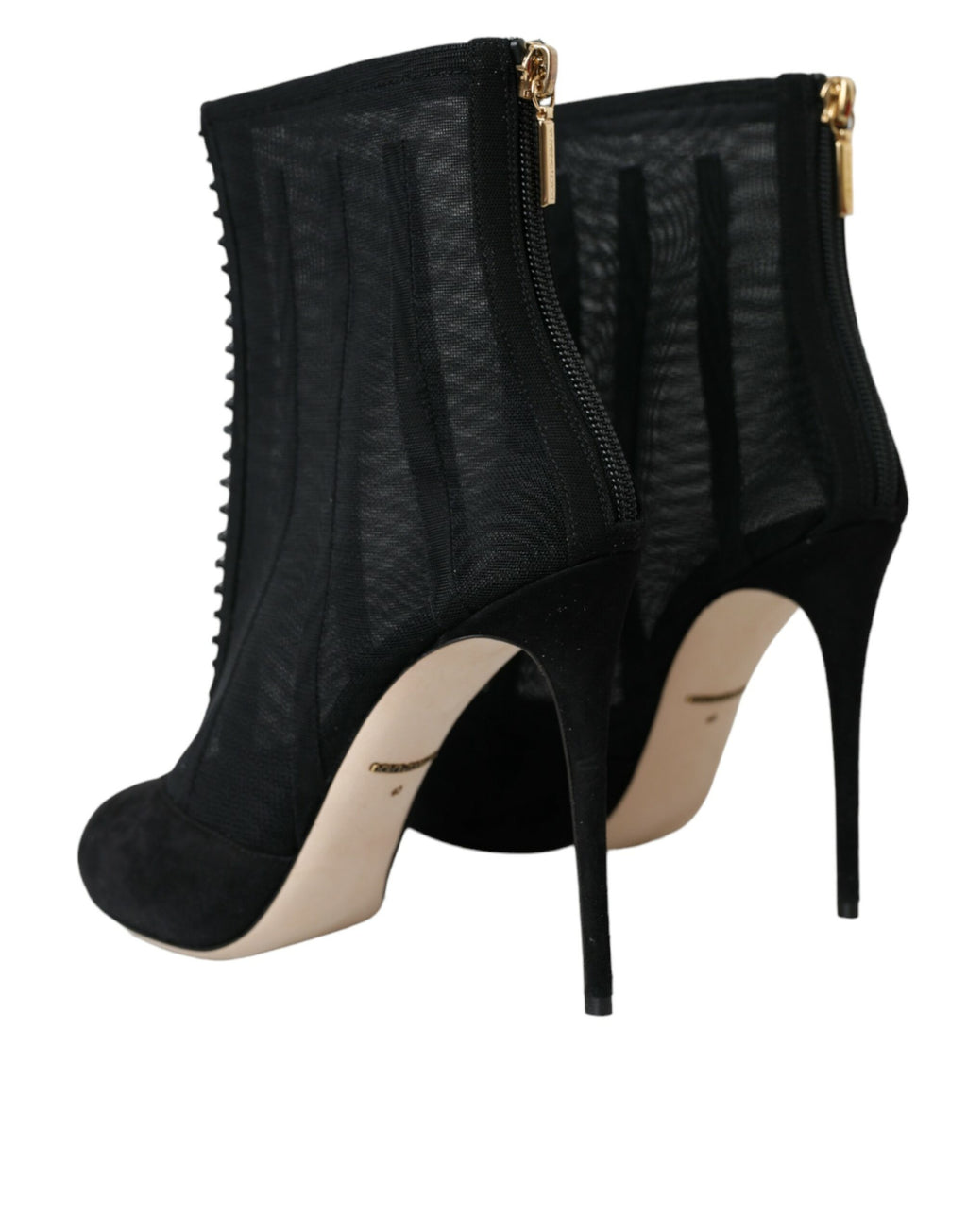 Dolce & Gabbana Black Mesh Stiletto Heel Ankle Boots Shoes